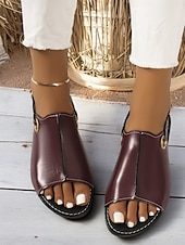 preiswerte Flache Sandalen-braune offene Sandalen aus Kunstleder für Damen – lässige Slingback-Flats mit Strass-Schnalle für den Sommer &amp; den Alltag