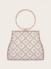 cheap Clutches &amp; Evening Bags-Women&#039;s Rhinestone Embellished Evening Clutch Bag – Elegant Handbag with Gold Ring Handle and Chain Strap for Weddings and Parties Color Silver Black / White Black