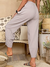 cheap Plain Cotton Linen Pant-Women&#039;s Cotton Linen Pants Pants Trousers Lightweight Casual Ankle-Length High Rise Plain Pocket Breathability Comfortable Inelastic Casual Daily Weekend Wine Navy Black White Summer Spring Regular