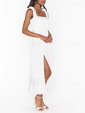cheap White Graduation Dresses-Women&#039;s Long Dress Maxi Dress Graduation Dress A Line Dress Summer Dress Cami Dress Elegant Stylish Vacation Daily Date Regular Fit Plain Sleeveless Square Neck Black White Light Green Pink Summer