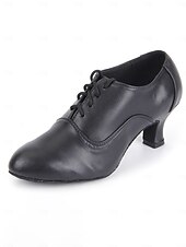 economico Scarpe per balli latini-scarpe da ballo stringate in pelle nera con tacco basso per donna - scarpe comode per sala da ballo e sessioni di allenamento