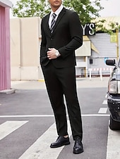 abordables Blazers para hombre-Hombre Graduación Conjunto chaqueta Negocio Fiesta de Cóctel Fiesta de Boda Moda Casual Primavera &amp; Otoño Poliéster Color sólido Botones Bolsillo Cómodo Botonadura Simple Chaqueta de sport Negro