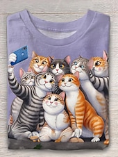economico Maglietta Animali-Per donna Maglietta Animale Casual Manica Lunga Girocollo Top Regolari Quotidiano Stampato Viola Primavera Autunno