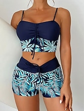 billiga Tankinis-Dam Badkläder Bikini 2 st Pojkeben Baddräkt Öppen rygg Smal Semester Standkläder Grafisk U-hals Ärmlös Baddräkter