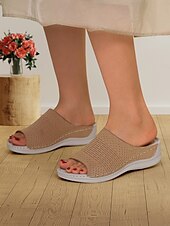 baratos Sandálias Confortáveis-sandálias femininas slip-on com cabedal em malha trançada, design aberto e sola acolchoada para uso casual no verão e conforto diário
