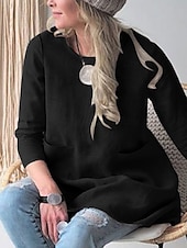 preiswerte bedruckte Kleider aus Baumwolle und Leinen-Damen Minikleid Baumwoll-Leinen-Kleider Freizeitkleid Stilvoll Basic Lässig Urlaub Täglich Lässiger Schnitt Einfach Dreiviertelarm Rundhalsausschnitt Grün Khaki Dunkelblau Sommer Frühling Herbst