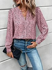 abordables Hauts de Travail pour Femmes-Femme Chemise Chemisier Léopard mode Décontractées manche longue Col cranté Hauts réguliers du quotidien Imprimer Blanche Rose Claire Eté Printemps
