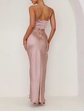abordables Vestidos de fiesta-Mujer Vestido maxi Vestido de Fiesta Vestido de raso Elegante Sensual Formal Fiesta Invitado a la boda Pedida Ajuste regular Plano Sin Mangas Cuello Barco Negro Rosa Azul Piscina Verde Trébol Verano