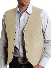 abordables Gilets-Homme Gilet Gilet en daim Vacances du quotidien Rendez-vous Mode Décontractées Printemps &amp; Automne Boutons Poche Polyester Confortable Plein Droit 1 bouton Col V Standard Noir Champagne Rouge