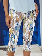 billiga Konst &amp; Design Tryck-Damleggings capribyxor hög elastisk mode streetwear full längd hög midja blommig tryck termisk varm andas mjuk utomhus daglig gul höst vinter vanlig passform