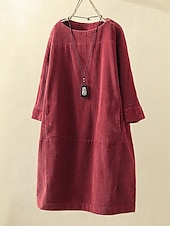 olcso design pamut és len ruhák-Női Extra méret Mini ruha Vászon ihletésű ruhák hétköznapi ruha Alkalmi Napi Előírásos öltözék Háromnegyedes Terített nyak Fekete Rozsdás vörös Rubin Medence Tavasz Ősz