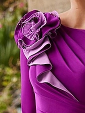economico viola-abito da sera a trapezio elegante abito formale lungo fino al pavimento manica a 3/4 scollo gioiello autunno invitato matrimonio crêpe elasticizzato con fiore sulla spalla 2025