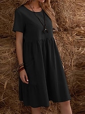 ieftine Rochii-Pentru femei Rochie Mini Rochii de in bumbac Rochie casual Rochie maxi din bumbac De Bază Casual Vacanță Zilnic Fit regulat Simplu Manșon scurt Stil Nautic Negru Caisă Vară