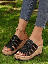abordables Sandales Décontractées-sandales compensées dorées à lanières pour femmes avec semelle en imitation liège – chaussures d&#039;été élégantes pour les tenues décontractées et de plage
