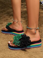 preiswerte Damensandalen-Bunte Blumen-Flip-Flops für Damen mit bequemer Sohle und lebendigem Stil für den Strand und den Sommerurlaub