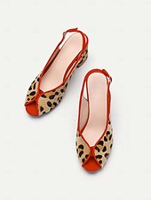 baratos sapatos slingback-Sapatos femininos de salto alto peep-toe com estampa de leopardo e acabamento vermelho e salto bloco para festas de estilo retrô e uso noturno