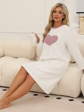cheap Women&#039;s Nightgowns &amp; Sleepshirts-Women&#039;s Pajamas Loungewear Nightgown Simple Casual Comfort Heart Patchwork Home Gift Daily Long Sleeve Crew Neck White Spring Fall Winter Loose Fit