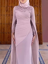 abordables violet-Robe de soirée fourreau  colonne robe élégante formelle invité de mariage longueur sol à manches longues col rond crêpe extensible avec broderie 2025
