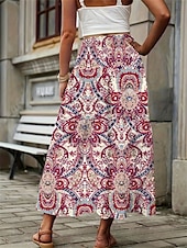 preiswerte Grafische Röcke-Damen Rock A-Linie Modisch Brautkleider schlicht Midi Mittlere Taillenlinie Röcke Geometrisch Bedruckt Mikro-elastisch Strasse Täglich Wein Gelb Sommer Polyester