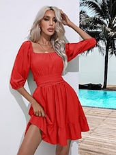 levne Květinové šaty-Valentýn Dámské Běžný Mini šaty Boho Chic šaty Áčkové šaty Čechy stylové Klasické Lucerna rukáv Dovolená Párty Denní Tvarovaný potah Bez vzoru Bez rukávů Hranatý Černá Bílá Světlá růžová Rubínov