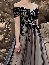 cheap Prom Dresses-A-Line Prom Dresses Elegant Dress Formal Cocktail Party Sweep / Brush Train Short Sleeve Sweetheart Tulle with Beading Appliques 2025