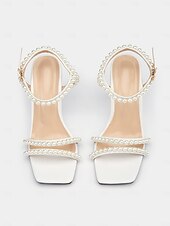 abordables Sandales Décontractées-talons compensés ornés de perles pour femmes – sandales de mariage élégantes à bout ouvert pour les mariées et les occasions formelles