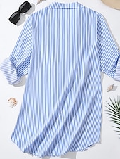 ieftine Rochii tip cămașă-Pentru femei Rochie Mini Rochii Tip Cămașă Rochie casual Rochie de vară Stilat Casual Vacanță Zilnic Dată Fit regulat Dunga Manșon Lung Rever Albastru piscină Vară Primăvară