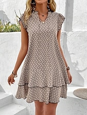 abordables Robes décontractées-Femme Mini robe Robe casual Robe Débardeur mode Décontractées Vacances du quotidien Standard Géométrique Sans Manches Col cranté Noir Kaki Eté