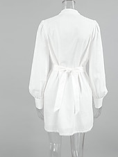 abordables robes imprimées en coton et lin-Femmes Mini Robe Robes inspirées du lin Robe en coton et lin Robe trapèze Élégant Basique Occasionnel Vacances Soirée Travail Coupe régulière Uni manche longue Col haut Blanche Été Printemps Automne