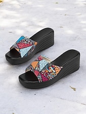 olcso Telitalpú szandálok-színes, felbújós női ékszandál etnikai mintával – kényelmes platform dizájn nyári, tengerparti és hétköznapi viselethez