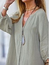 abordables Vestidos-Mujer Vestido maxi Vestidos con tacto de lino Lino de algodón sintético Vestido de cambio Vestido de Camisa Elegante Básico Casual Manga de la linterna Diario Hogar Trabajo Holgado Plano Manga Larga