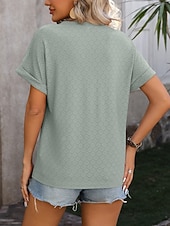 preiswerte Einfarbiges T-Shirt-Damen T Shirt T-Shirt Knöpfe Einfach Mode Stilvoll Klassisch Kurzarm V Ausschnitt Normale Oberteile Täglich Ausgehen Wochenende Blau Schwarz Purpur Fuchsie Grün Sommer Frühling