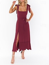 cheap White Graduation Dresses-Women&#039;s Long Dress Maxi Dress Graduation Dress A Line Dress Summer Dress Cami Dress Elegant Stylish Vacation Daily Date Regular Fit Plain Sleeveless Square Neck Black White Light Green Pink Summer