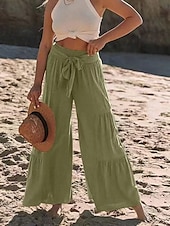 economico Pantaloni in lino e cotone semplici-Per donna Pantaloni in cotone e lino Chinos Leggings Moda Streetwear Lunghezza intera Vita Alta Semplice Fascia Elastica Comodo Morbido Confortevole Micro-elastico All&#039;aperto Streetwear Bianco Blu
