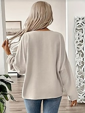 voordelige Overhemden-Dames Overhemd Blouse Katoenen linnen overhemden Effen Kleur Elegant Stijlvol Casual Lange mouw V-hals Normale tops Dagelijks Feestdagen Uitgaan Knop Beige Zomer Lente Herfst