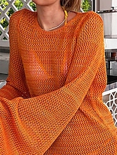 billiga Kaftans-Dam Badkläder Täck Över Längre baddräkt Baddräkt Utklippt Semester Standkläder Slät Långärmad Baddräkter