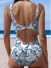 economico Costumi interi-Costumi da bagno da donna Costume da bagno intero Monokini Senza Schiena Controllo Pancia Alto Vita Slim Vacanza Spiaggia Moda Ombre Collo a U Senza Maniche