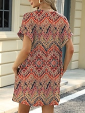 levne Boho šaty-Dámské Mini šaty Volnočasové šaty Tričkové šaty Boho šaty stylové Na běžné nošení Dovolená Denní Běžný Květinový S lístky Krátký rukáv Tričkový Vodní modrá Hnědá Trávová zelená Léto