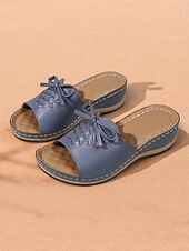 cheap Vacation Sandals-Women&#039;s Brown Open-Toe Slide Sandals with Woven Pattern and Bow Detail - Comfortable Casual Footwear for Summer and Daily Wear