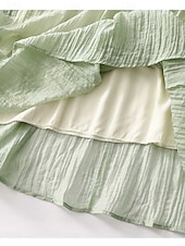 economico Vestiti-Per donna Abito maxi Abiti in cotone e lino Vestito Casual Vestito a ruota Abito lungo in cotone Essenziale Casual Vacanza Quotidiano Vestibilità regolare Floreale Mezza Manica Girocollo Bianco Verde