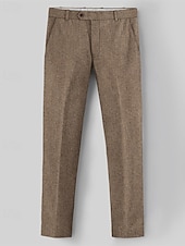 preiswerte Schlank-Herren Abschlußfeier Anzughose Hose Chinos Knöpfe Tasche Einfach Komfort Formell Party Arbeit Mode Klassicher Stil Braun Mikroelastisch