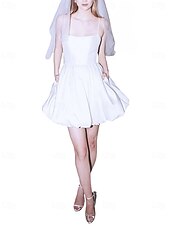 economico Abiti bianchi-Impegno Piccola Laurea Abiti Bianchi Vestiti da Sposa A-Line Spalline Sottile Senza Maniche Corti  Mini Abiti da Sposa in Raso Con Pieghe 2025
