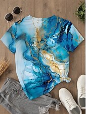 voordelige Kunst &amp; Design t-shirt-Dames T-shirt Marmeren afdrukken Casual Korte mouw Ronde hals Normale tops Dagelijks Afdrukken blauw Zomer Lente