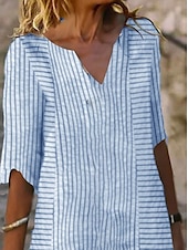 abordables Vestidos a Rayas y Geométricos-Mujer Mini vestido Mini vestido Vestido estilo camiseta Vestido de cambio Vestido de verano Elegante Activo Moda Exterior Vacaciones Trabajo Ajuste regular Raya Guingán Media Manga Escote en Pico