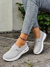 ieftine Adidași de Damă-adidași de damă gri din tricot cu talpă cu pernă de aer – pantofi ușori și respirabili pentru mers, călătorii și ținute casual