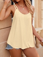 preiswerte Tank-Shirts &amp; kurze Jäckchen für Damen-Damen-Top Camisole Tank Unifarbene Stilvolle Lässige Ärmellose U-Hals Reguläre Tops Tägliche Ösen Weiß Gelb Pink Wein Sommer