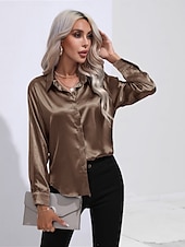 cheap Work Tops-Women&#039;s Shirt Boho Shirt Dressy Tops Plain Casual Boho Long Sleeve Bishop Sleeve Shirt Collar Regular Tops Party Evening Wear Daily Evening Party Glitter Silver Black Yellow Red Royal Blue Summer