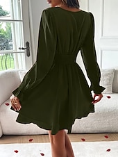 cheap Cocktail Dress-Women&#039;s Mini Dress Casual Dress A Line Dress Stylish Casual Vacation Daily Regular Fit Plain Long Sleeve V Neck Black Red Summer Spring