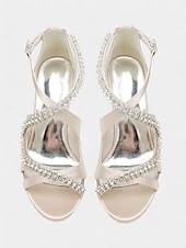 cheap Heeled Sandals-Women's Teal Satin Rhinestone Heeled Sandals – Strappy Cocktail Party Shoes with Block Heels for Weddings &amp; Evening Events