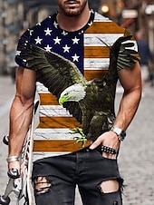 cheap Animal Print T shirts-Men&#039;s Graphic Eagle American Flag Independence Day Shirt T shirt Tee Short Sleeve T shirt 3D Print Crew Neck Shirt Designer Basic Slim Fit Casual Daily Weekend Black Red Blue Summer Clothing Apparel